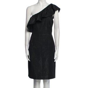 Halston one-shoulder ruffle knee length dress black size 10 NWT